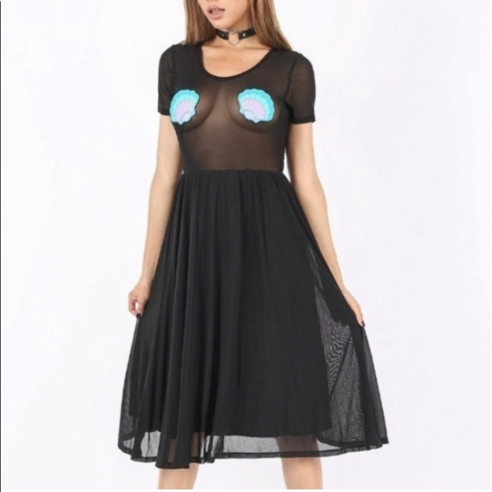IRON FIST MERMAID FOR LIFE MESH SHELL DRESS NEW BLACK W SHELL DESIGN MIDI DRESS